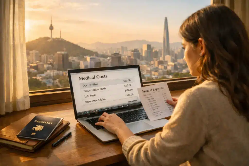 Traveler comparing Korean clinic prices while planning medical visit to Seoul