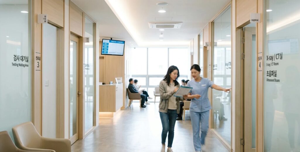 Efficient Korean clinic workflow showing fast diagnosis and treatment process