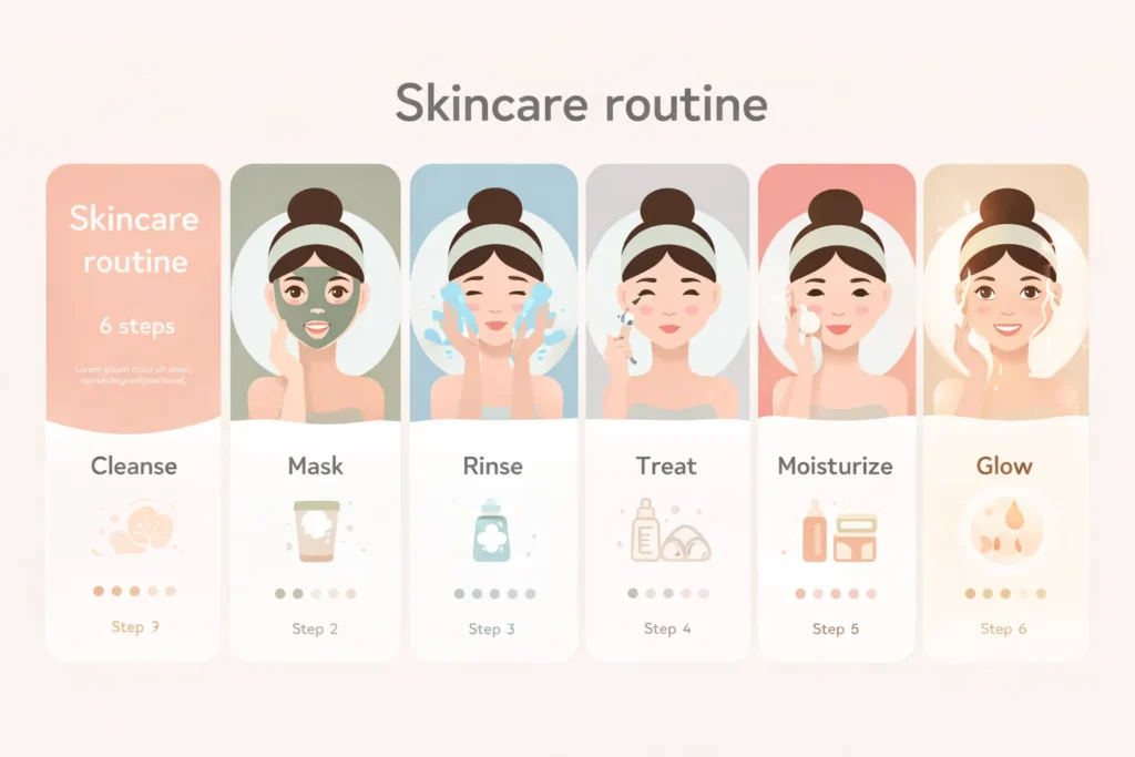 Glass skin Korea process showing layered skincare and treatment steps