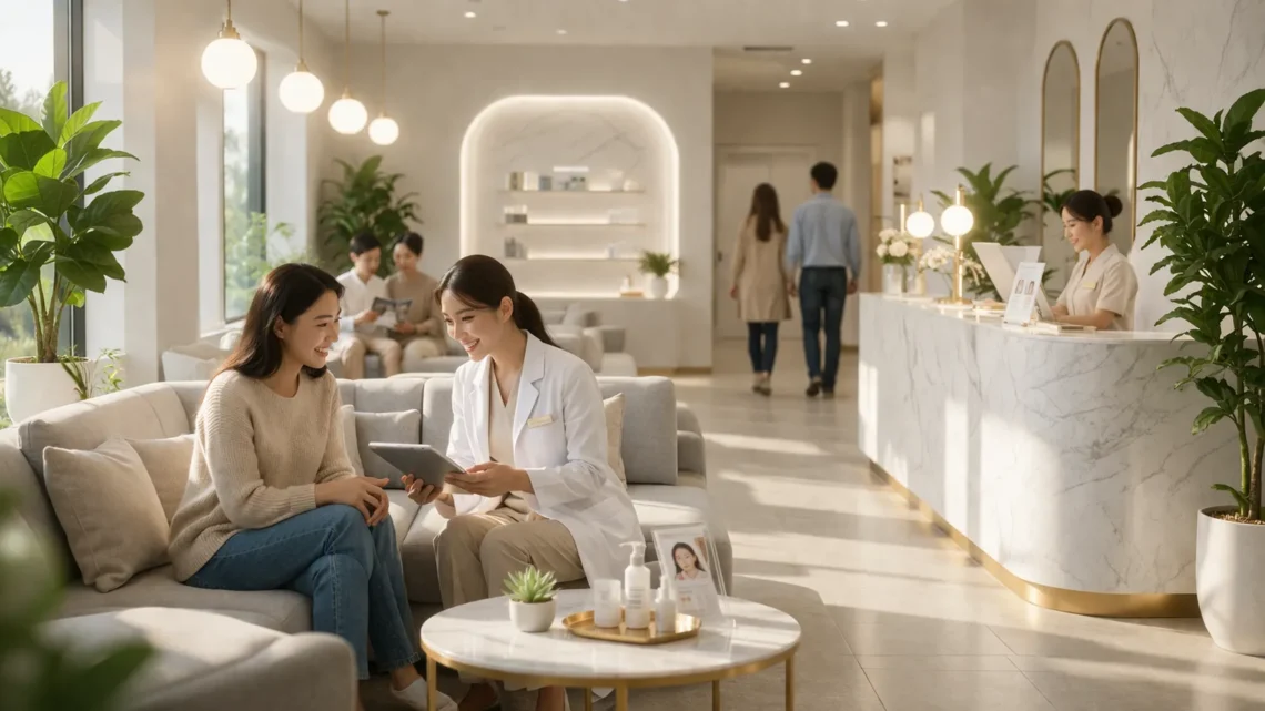 K-beauty treatment Korea consultation inside modern Seoul dermatology clinic