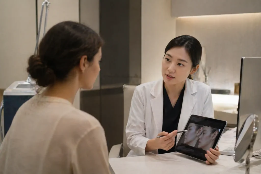 Fast Medical Care in Korea: What You Can Do in 3–5 Days (2026) 3 doctor consultation in Korean clinic explaining results to international patient fast treatment Korea