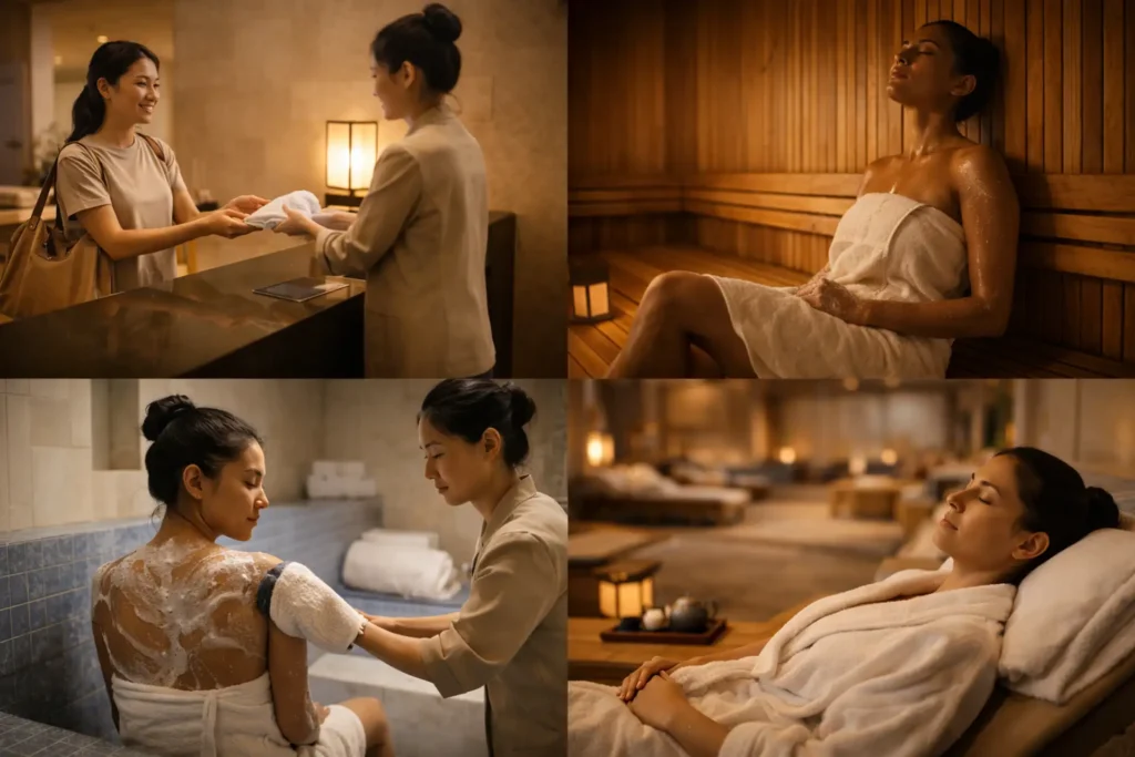 Korean spa process from entry to relaxation experience