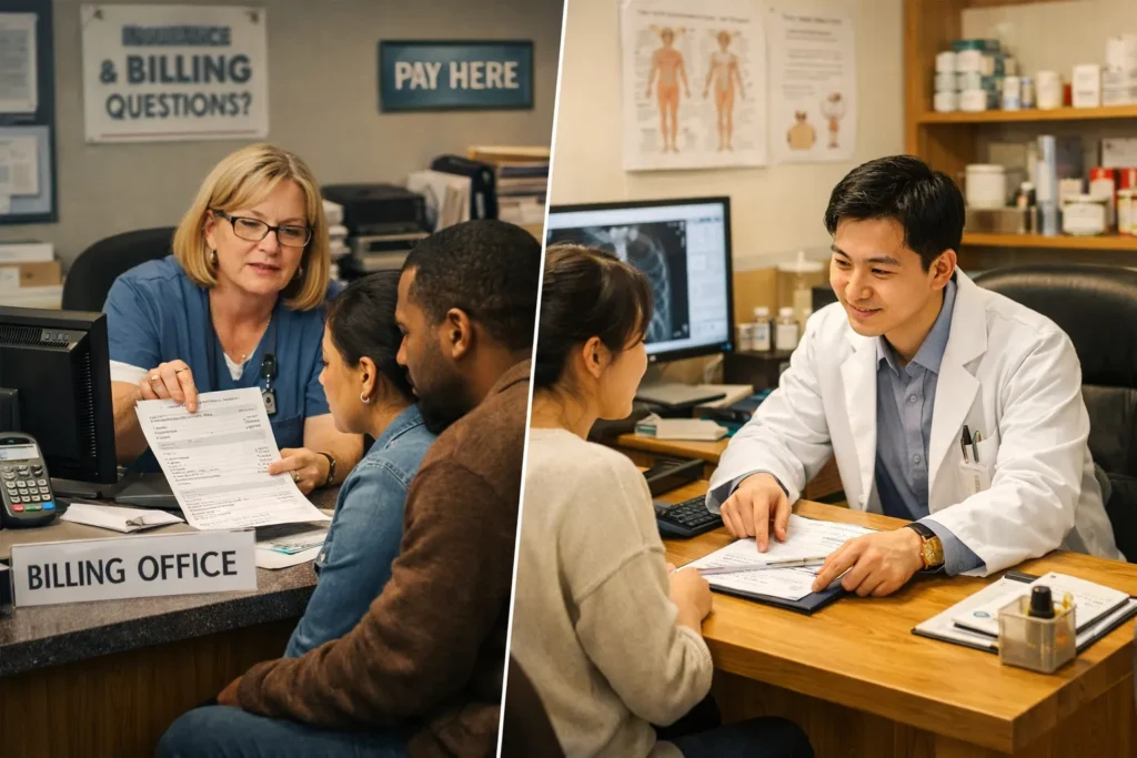 Comparison of US medical billing desk and Korean clinic reception experience