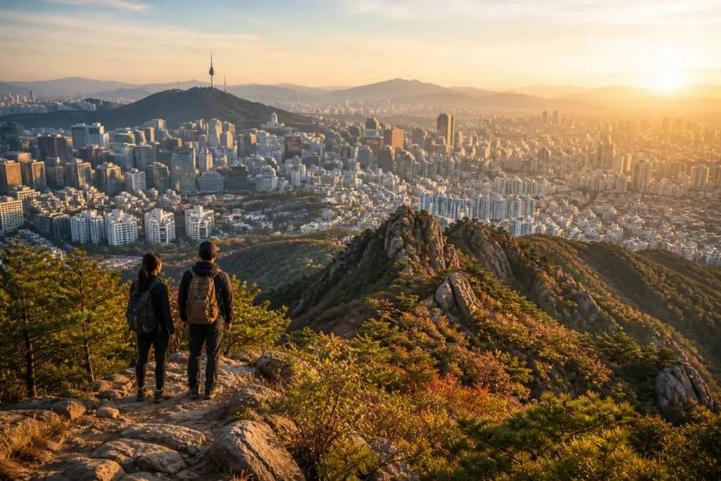 Korea mountain hiking near Seoul skyline wellness travel